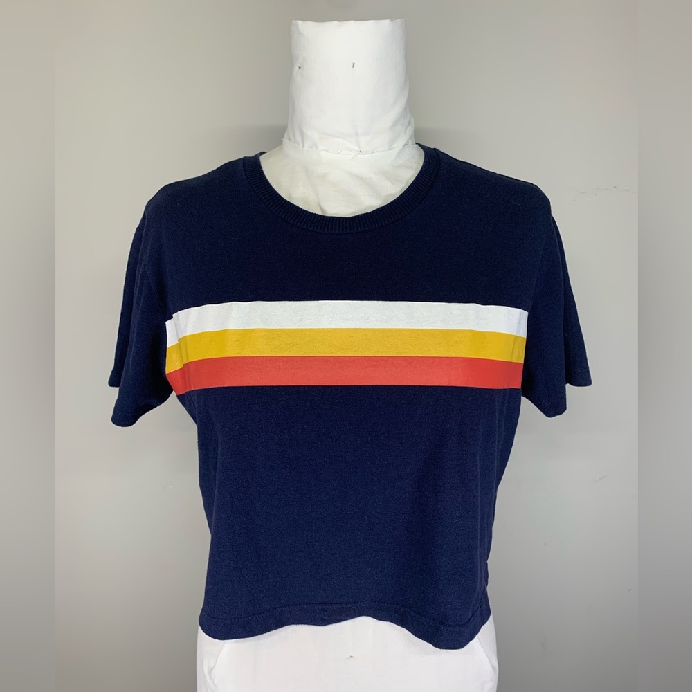 ✨ 2/$35 ✨  Streetwear Society Retro Striped Navy Blue Crop Tee